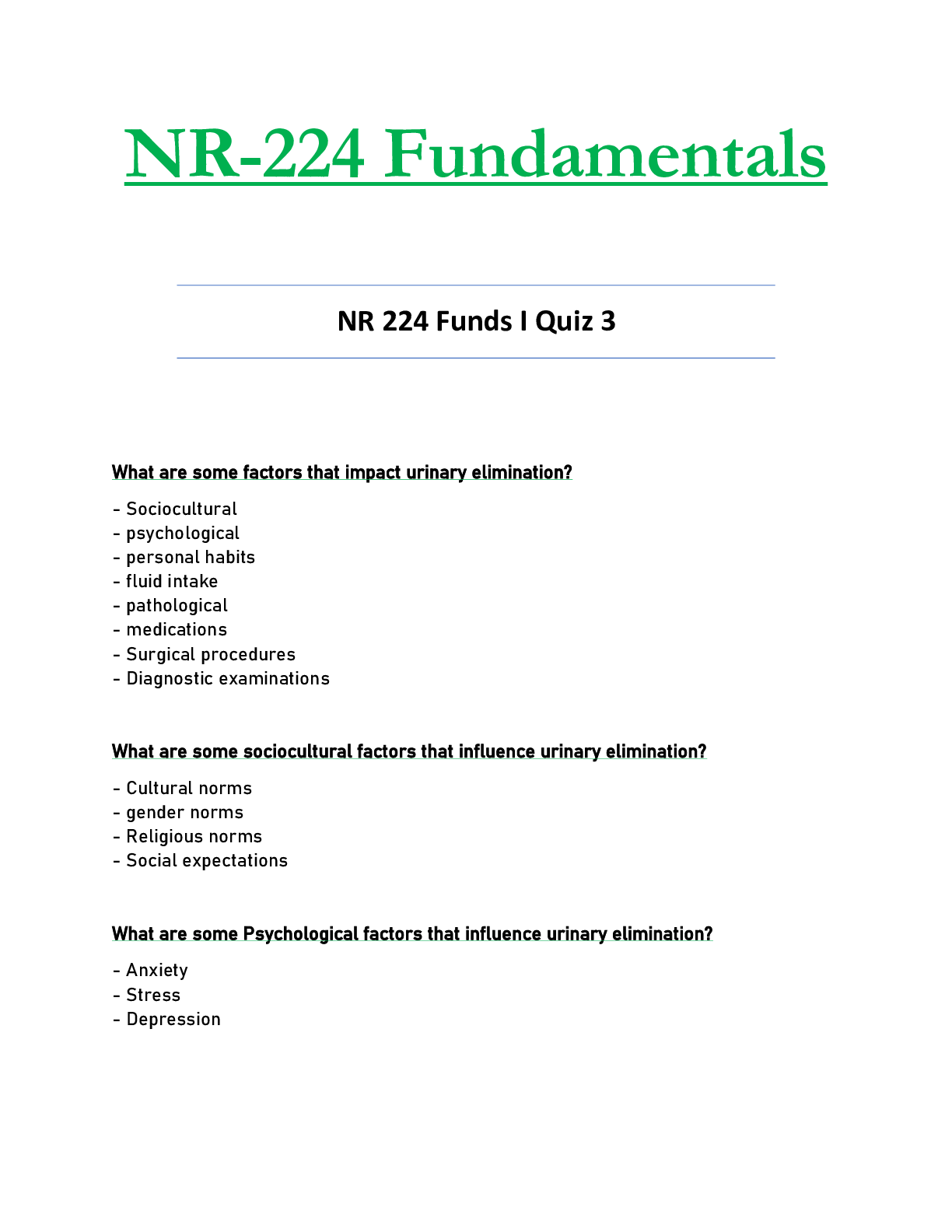Preview of NR224 / NR 224 Quiz 3 Updated Fundamentals - Chamberlain